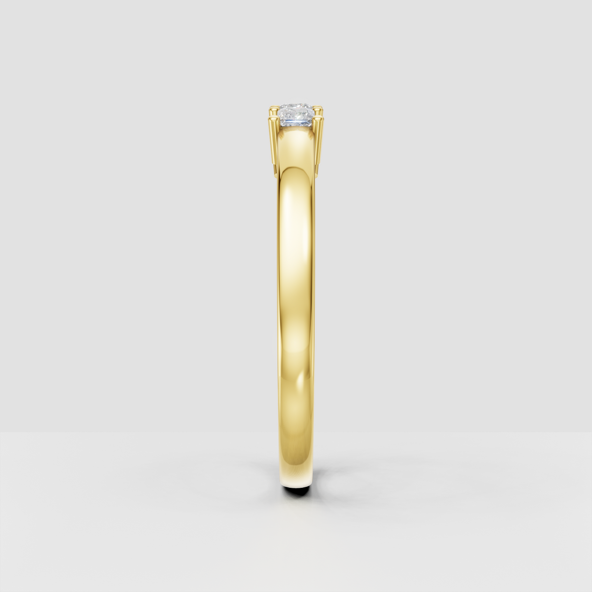 Yellow gold princess cut diamond ring with five square stones in shared prongs