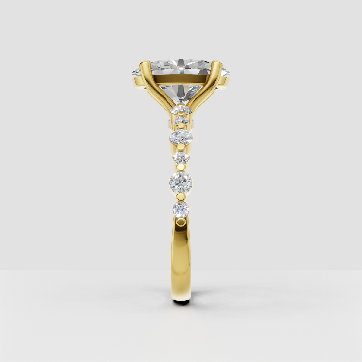 Oval cut engagement ring with sparkling round side stones