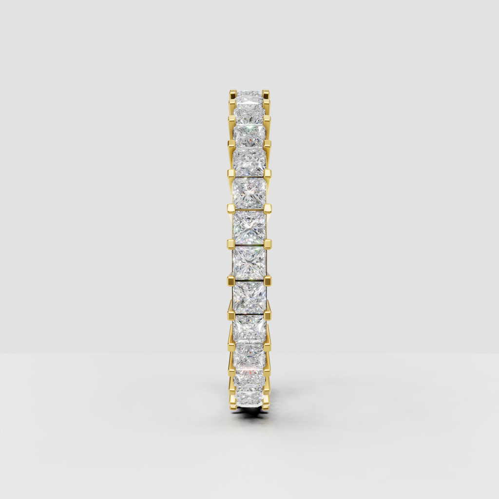 Full eternity wedding band featuring square princess cut diamonds