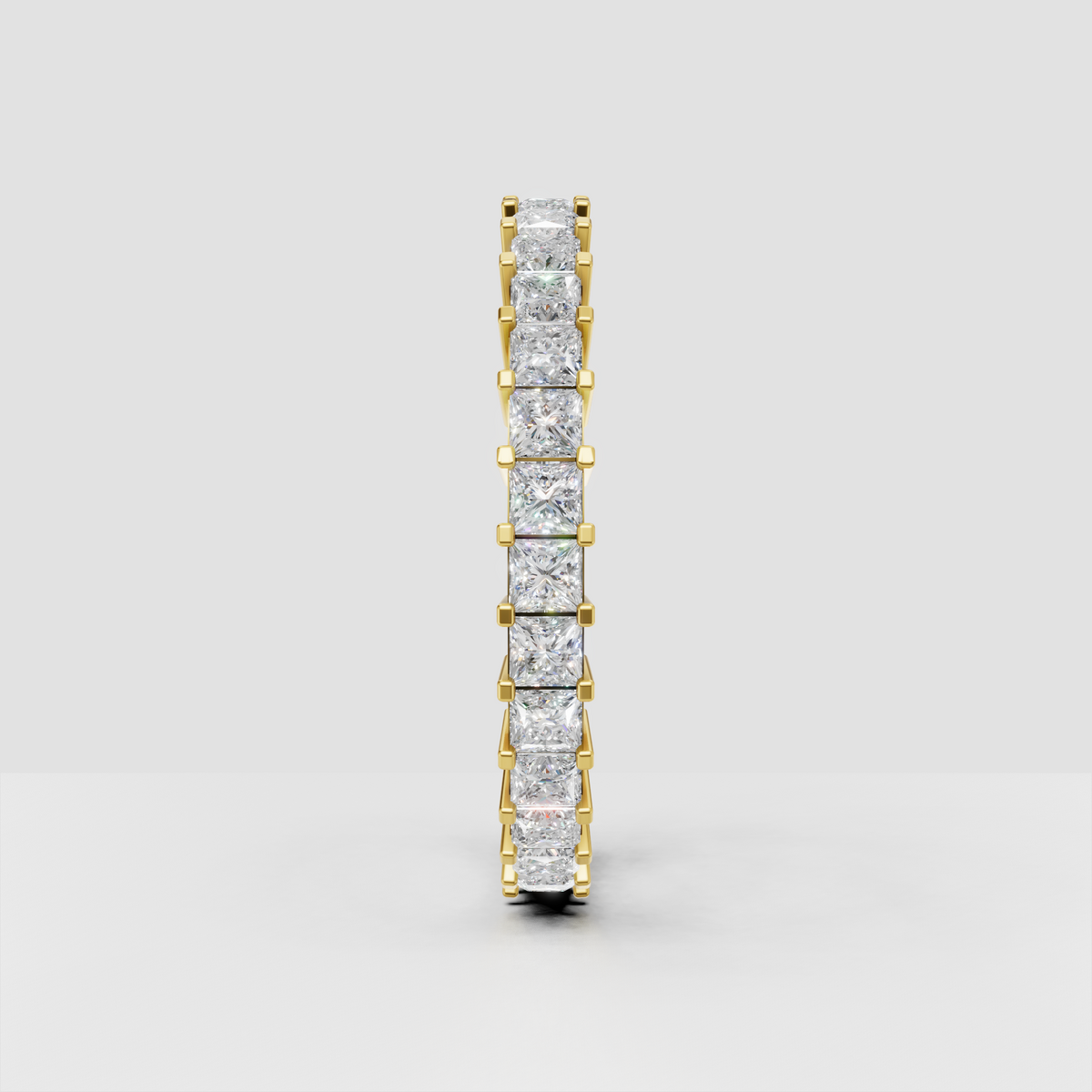 Full eternity wedding band featuring square princess cut diamonds