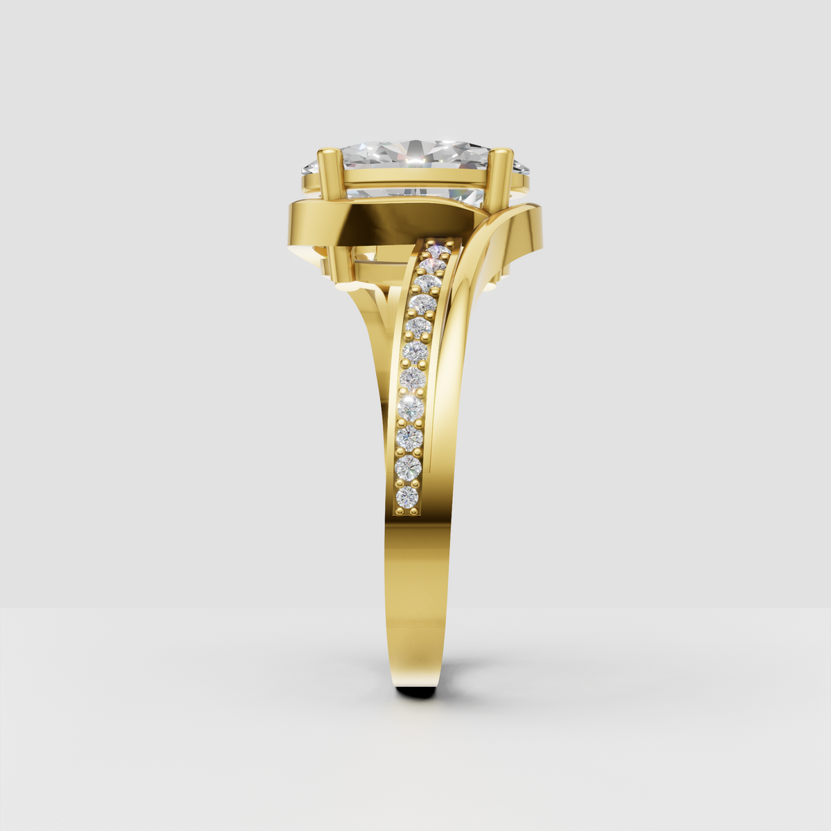 Elegant oval bypass engagement ring with accent diamonds