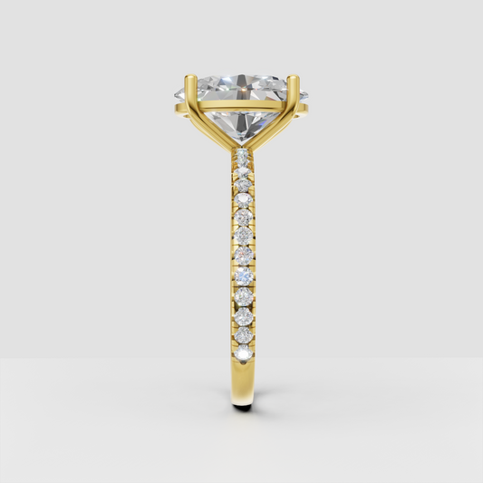 Yellow gold oval diamond ring with cathedral prong setting