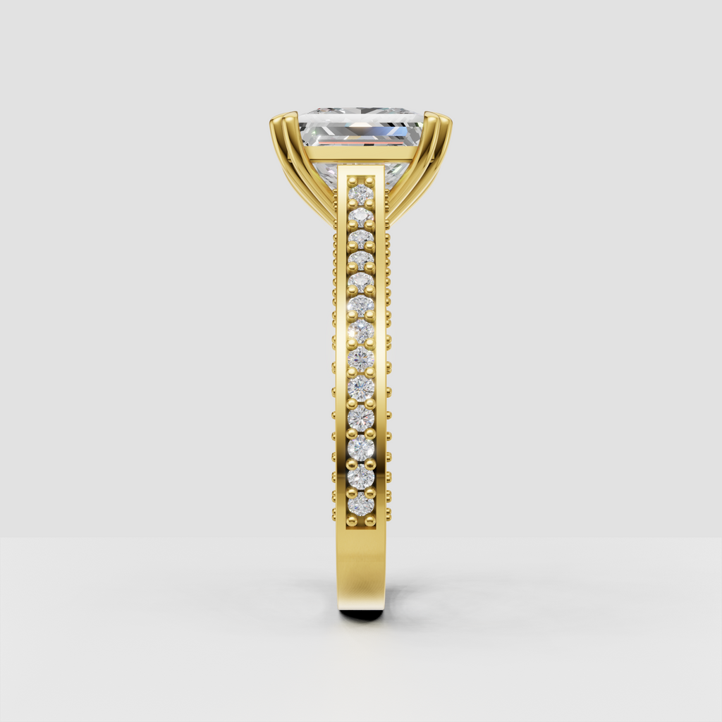 Square princess cut diamond ring with four prong setting