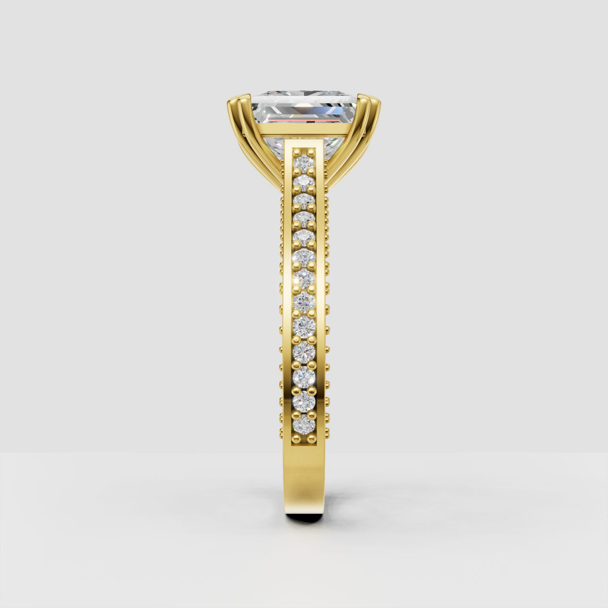 Square princess cut diamond ring with four prong setting