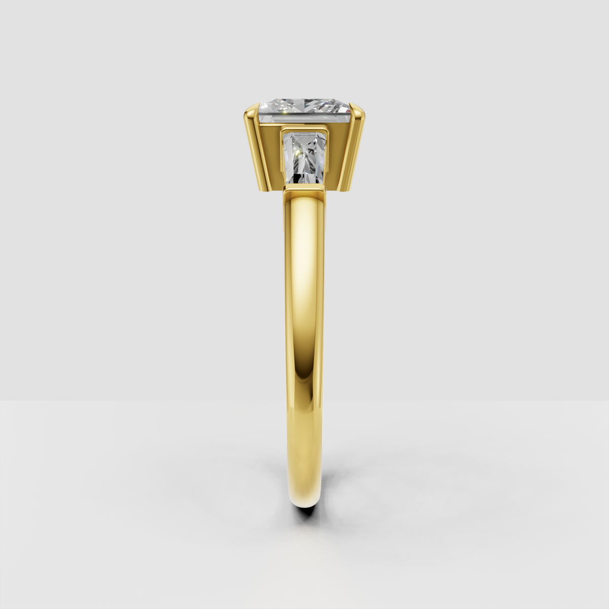 Princess diamond engagement ring featuring elongated baguette side stones