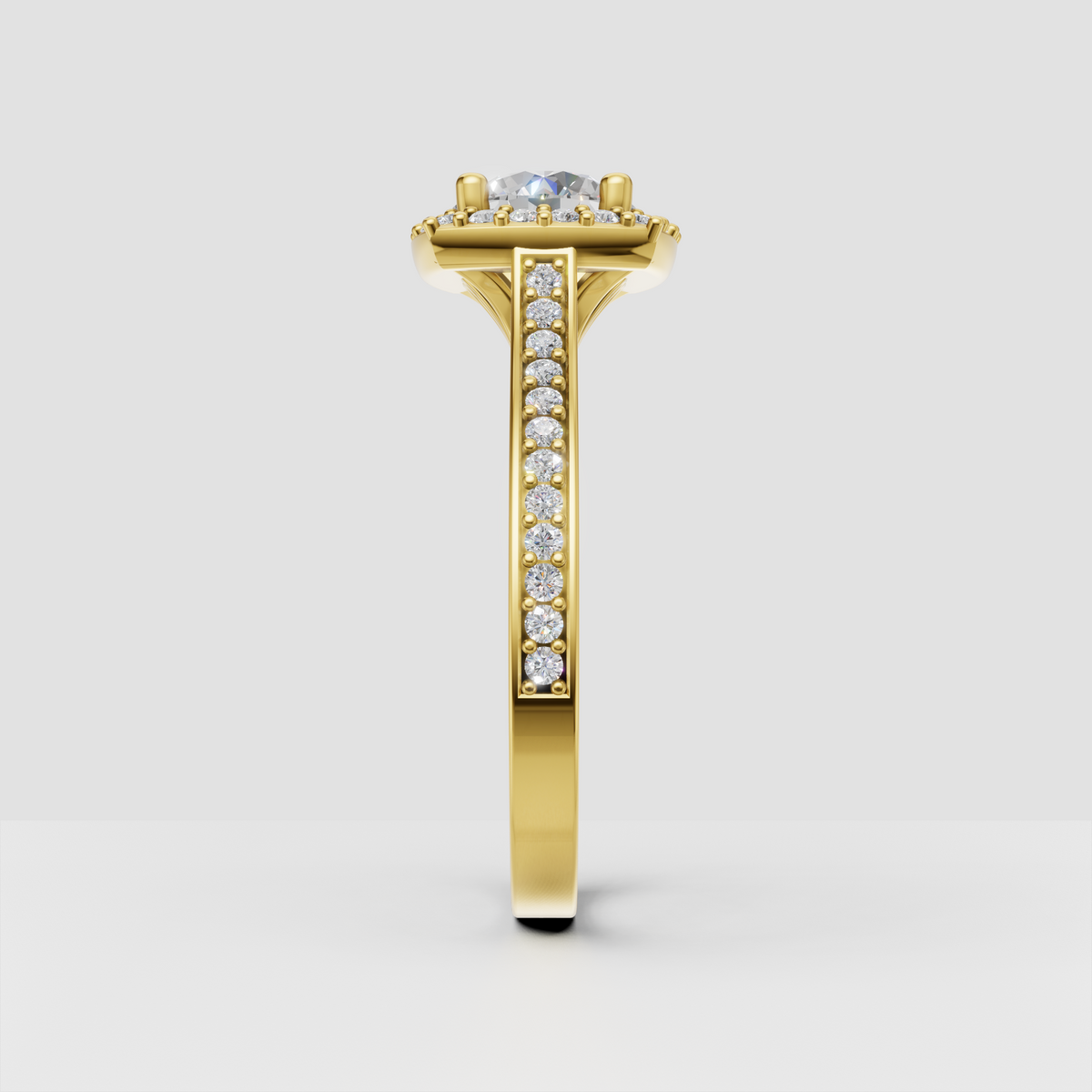 Elegant round cut diamond engagement ring with full halo
