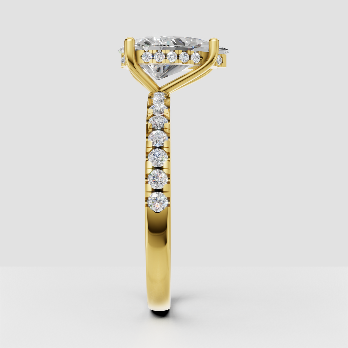 Pear Diamond Hidden Halo Solitaire with Accent Diamond Engagement Ring
