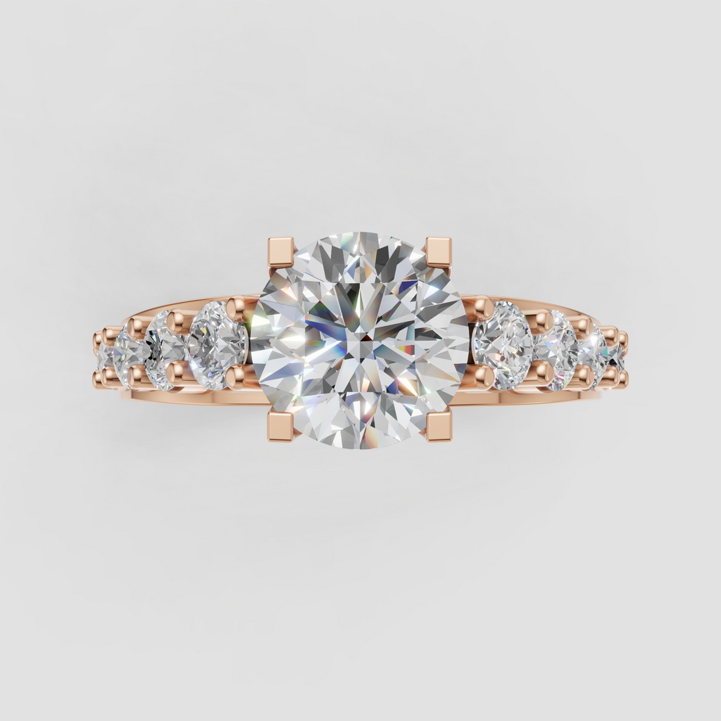 Statement round diamond ring with sparkling side stone rows
