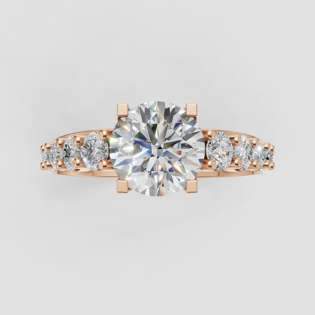 Statement round diamond ring with sparkling side stone rows