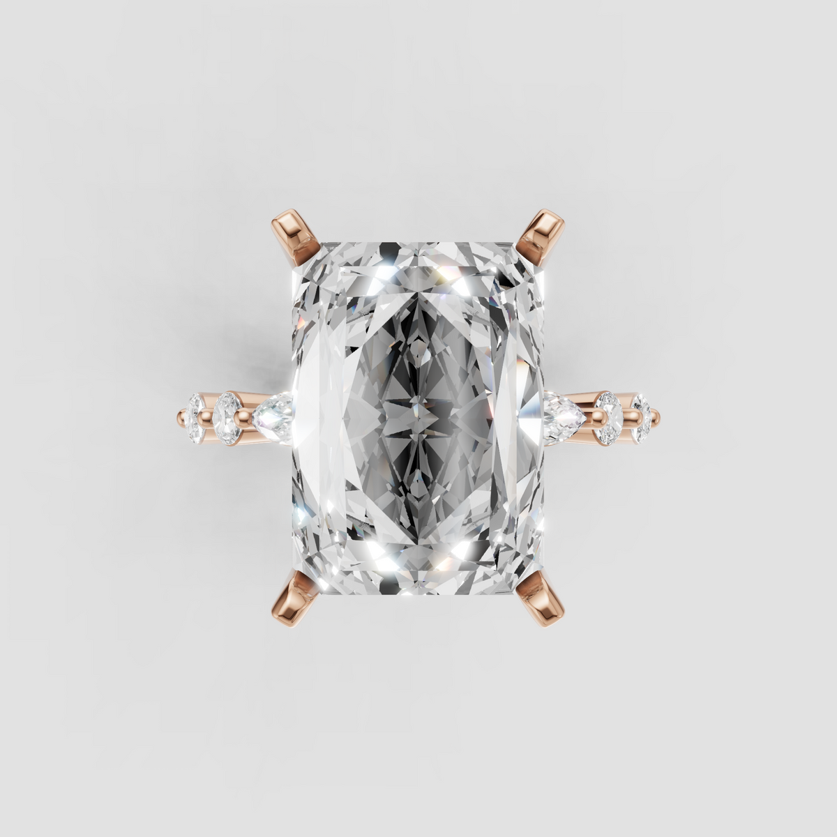 Elegant yellow gold radiant diamond ring with elevated four-prong setting