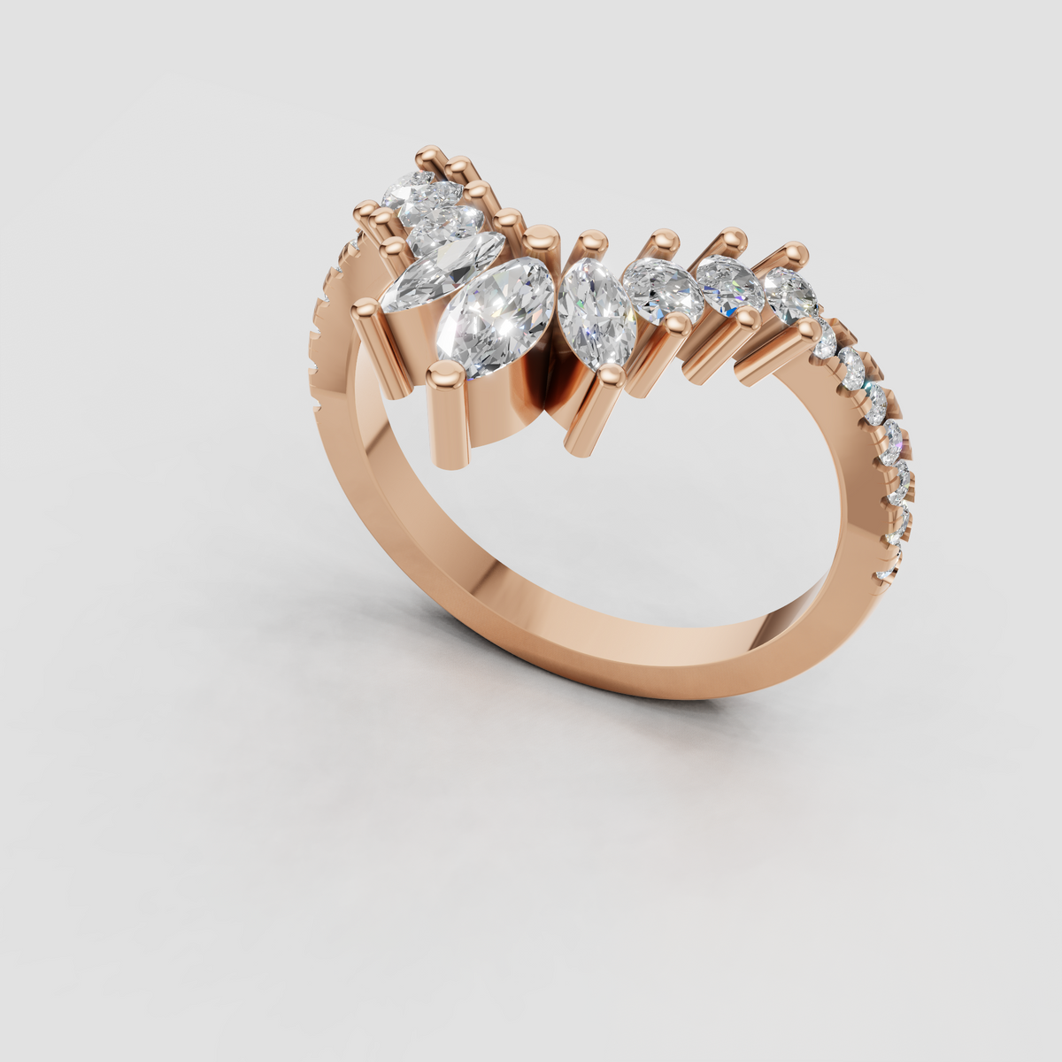 Marquise and round cut diamond bridal band