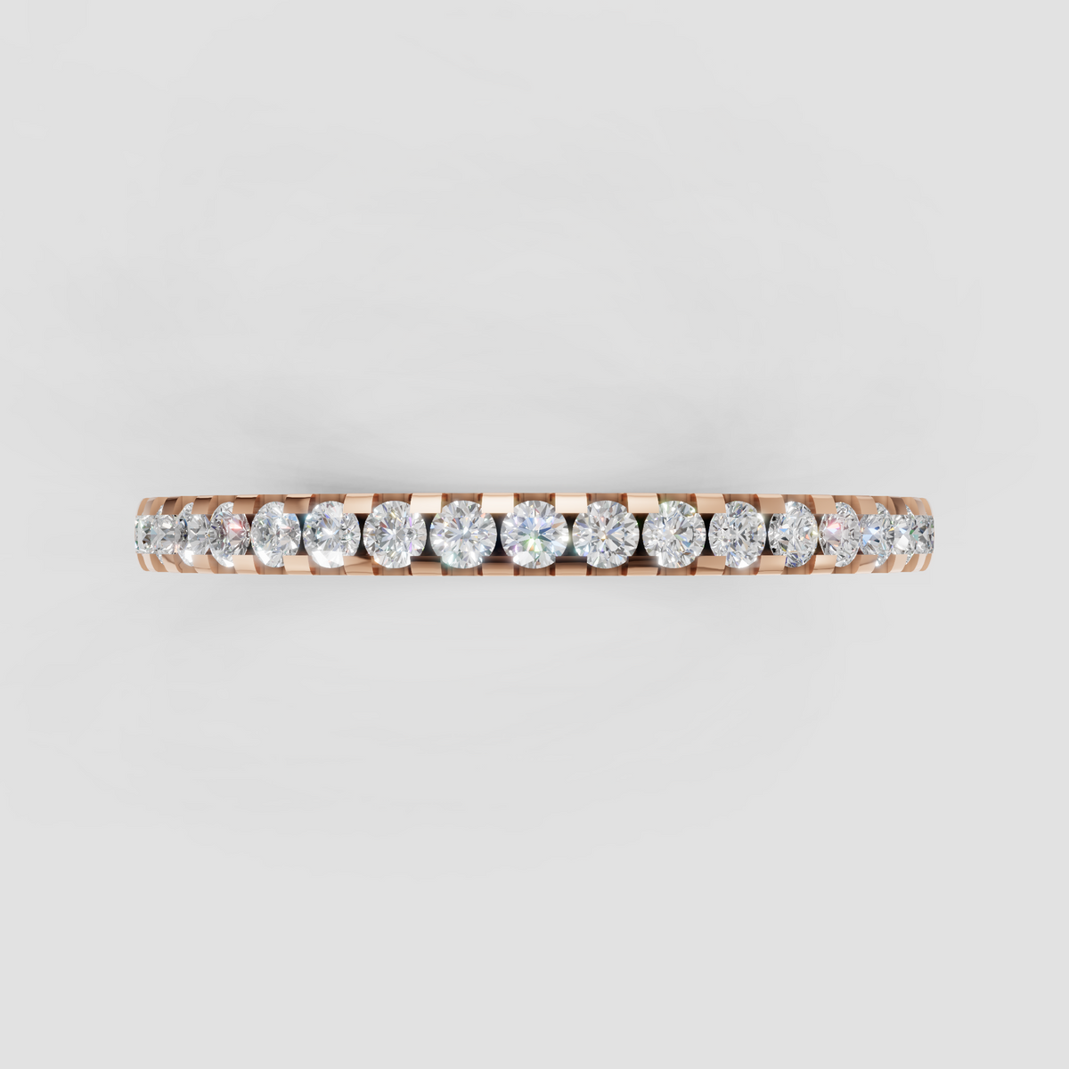 Round diamond anniversary ring with half eternity coverage
