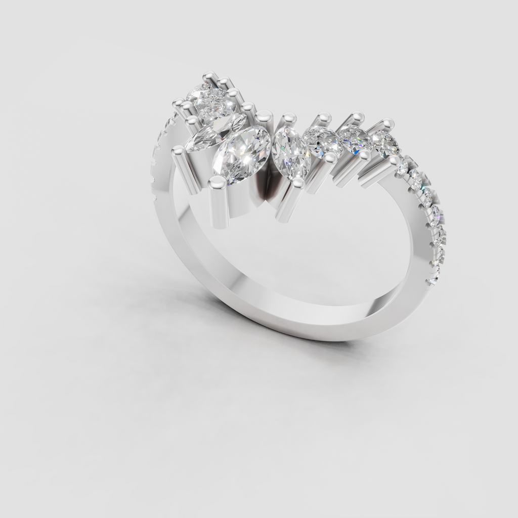 Yellow gold marquise and round diamond wedding ring