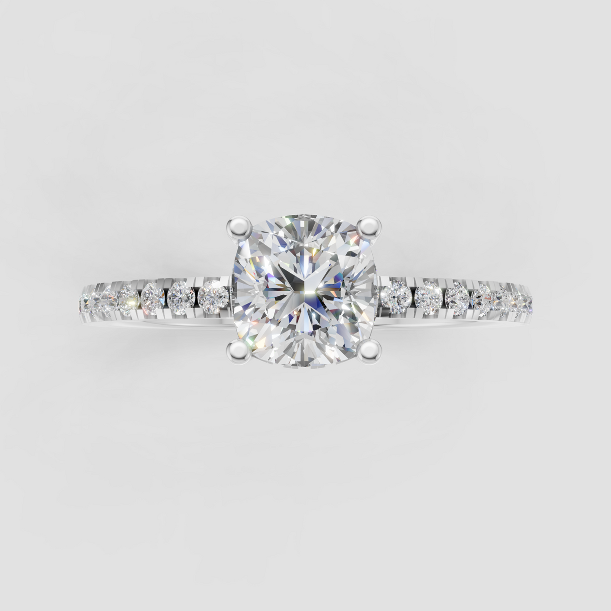 Yellow gold cushion cut engagement ring with concealed diamond halo