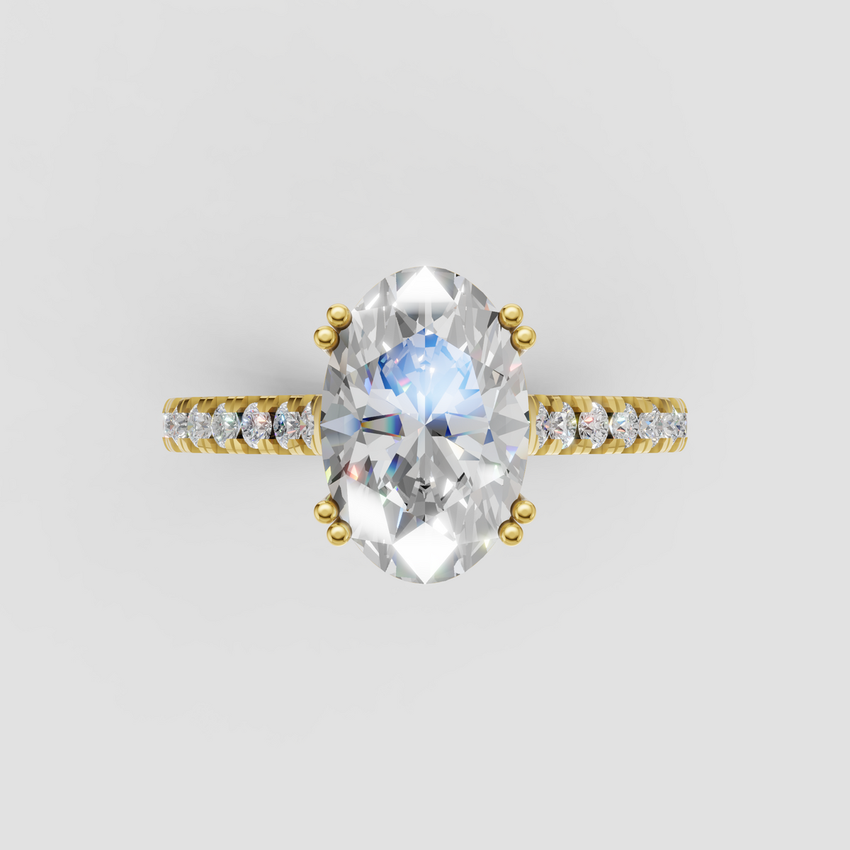 Elegant oval diamond engagement ring with sparkling pave band