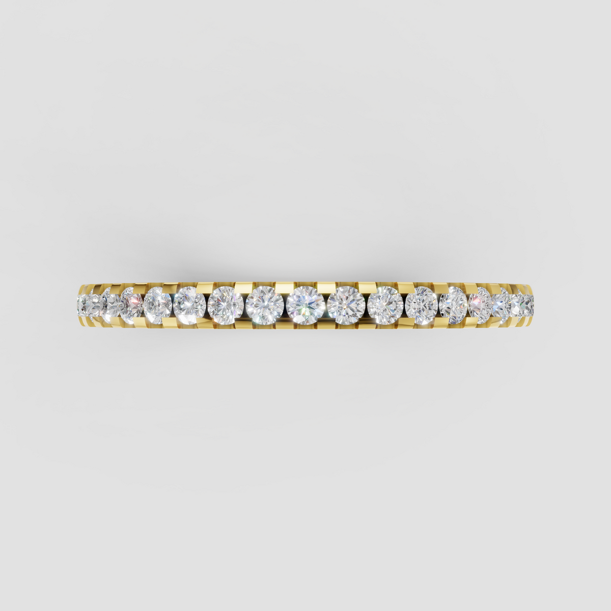 Round cut diamond half eternity ring with shared-prong setting