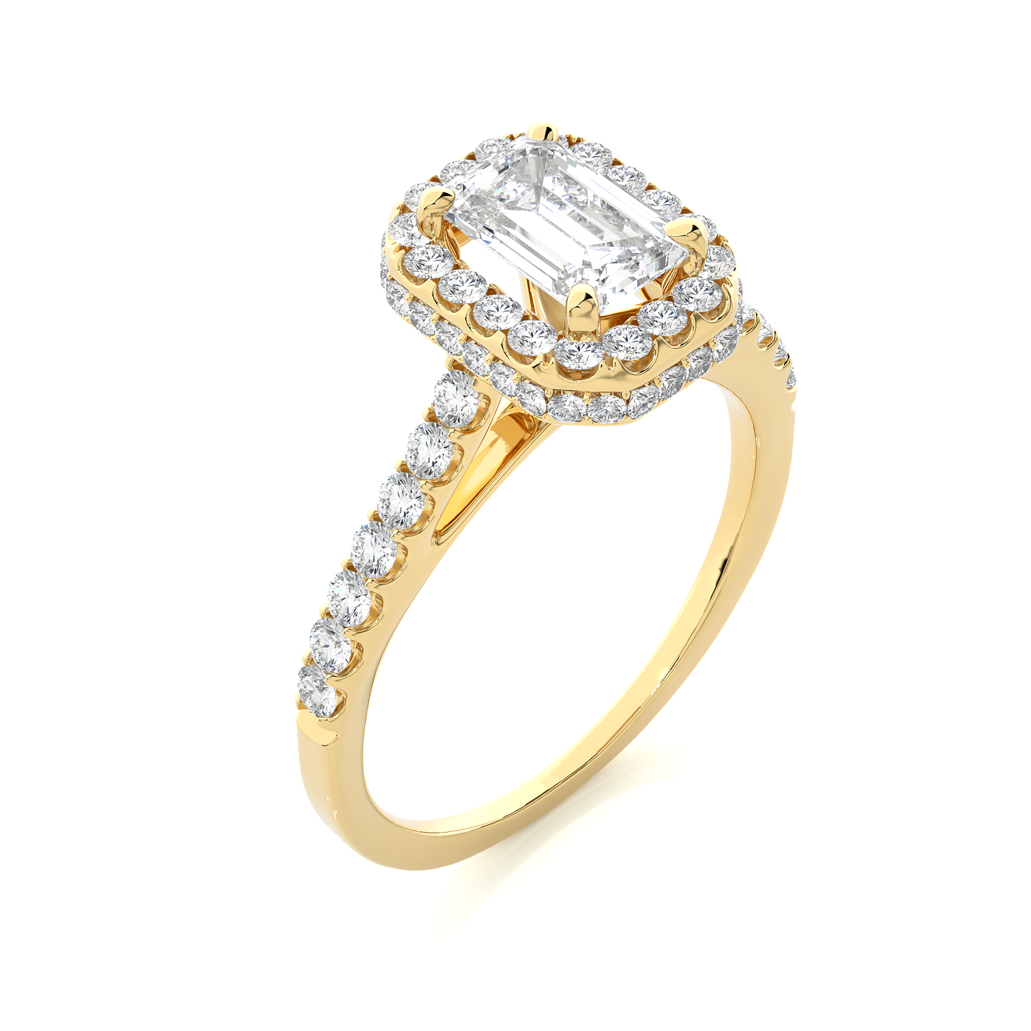2 Carat Emerald Cut Lab Grown Diamond Halo Ring in Vermeil Gold | Moissanite Engagement Ring for Women