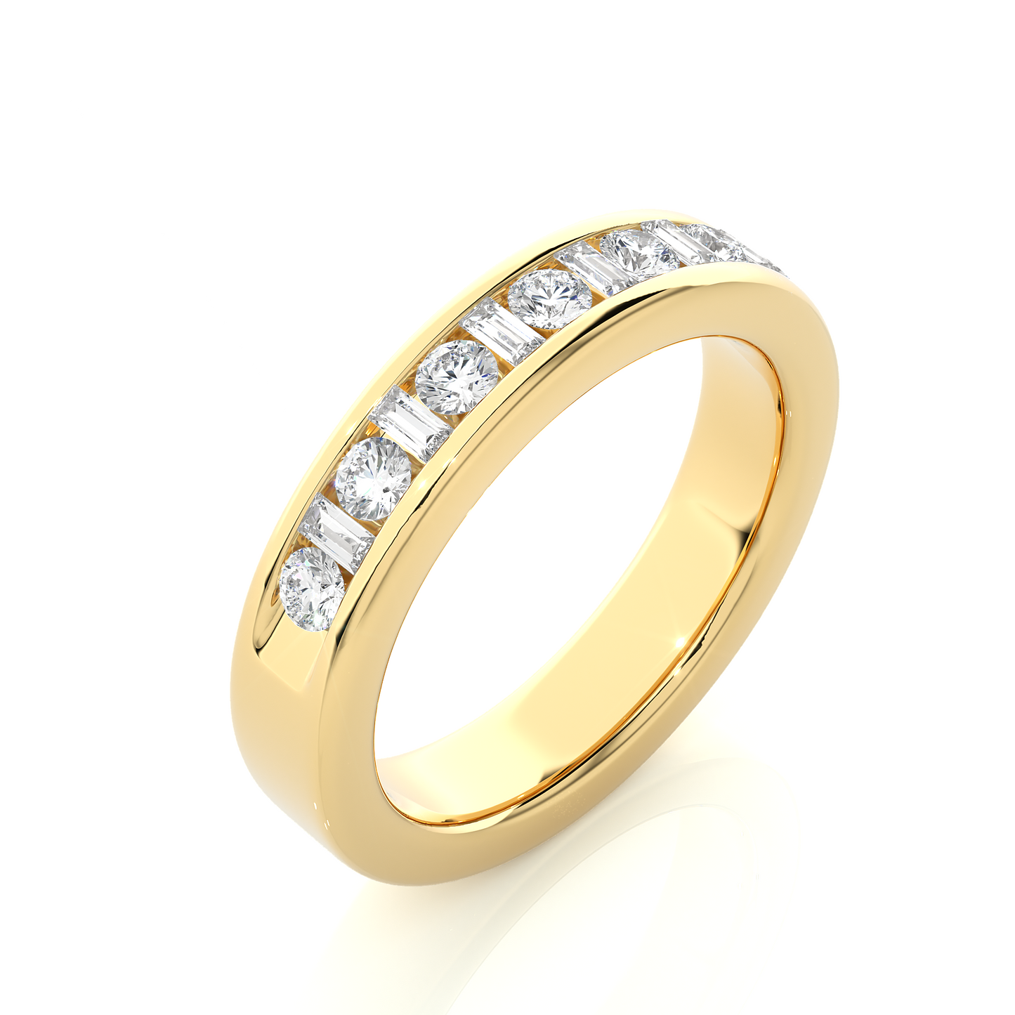 Baguette Round Diamond Moissanite Vermeil Wedding Band Ring