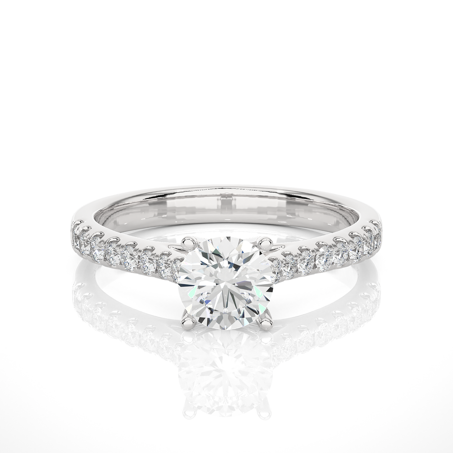 Classic Pavé Moissanite Lab Diamond Vermeil Engagement Ring