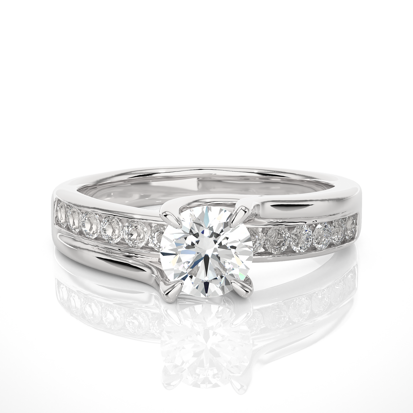 Round Solitaire Split Shank Moissanite Lab Diamond Vermeil Ring