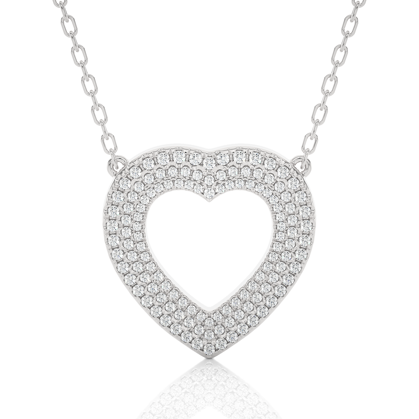 Multi Row Pave Heart Lab Diamond Pendant Necklace