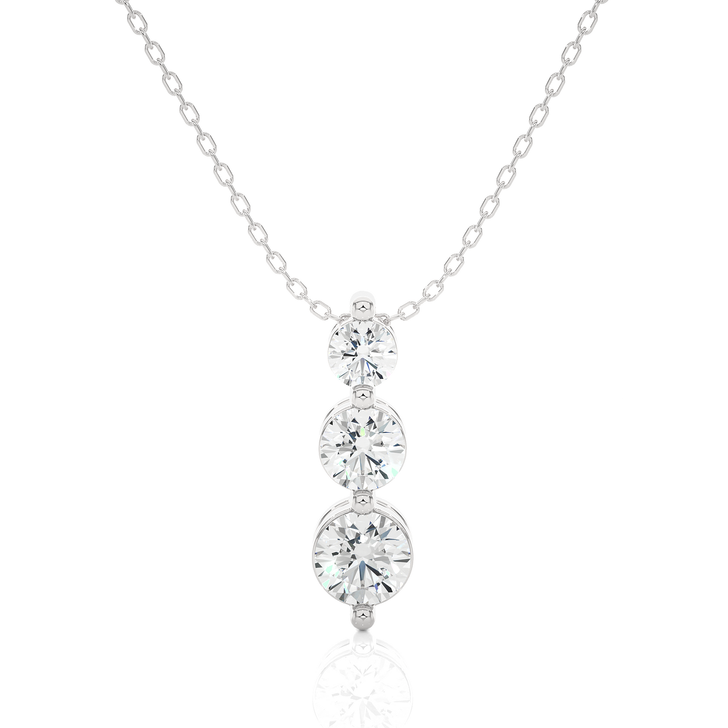 Three Stone Round Lab Diamond Pendant Necklace