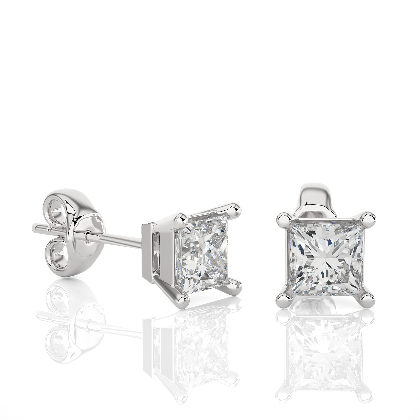 Vermeil Princess Cut Moissanite Lab Diamond Stud Earrings