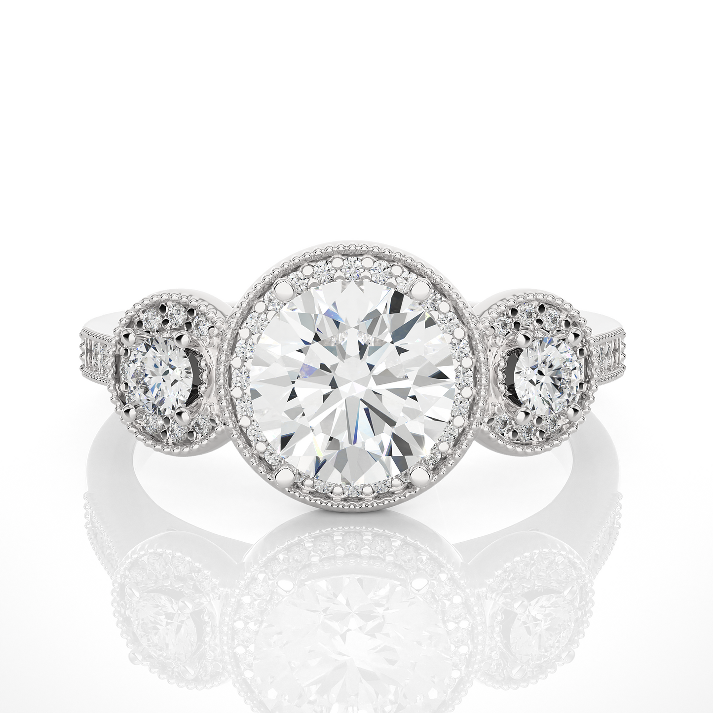 Round Lab Grown & Moissanite Diamond Three Stone Ring