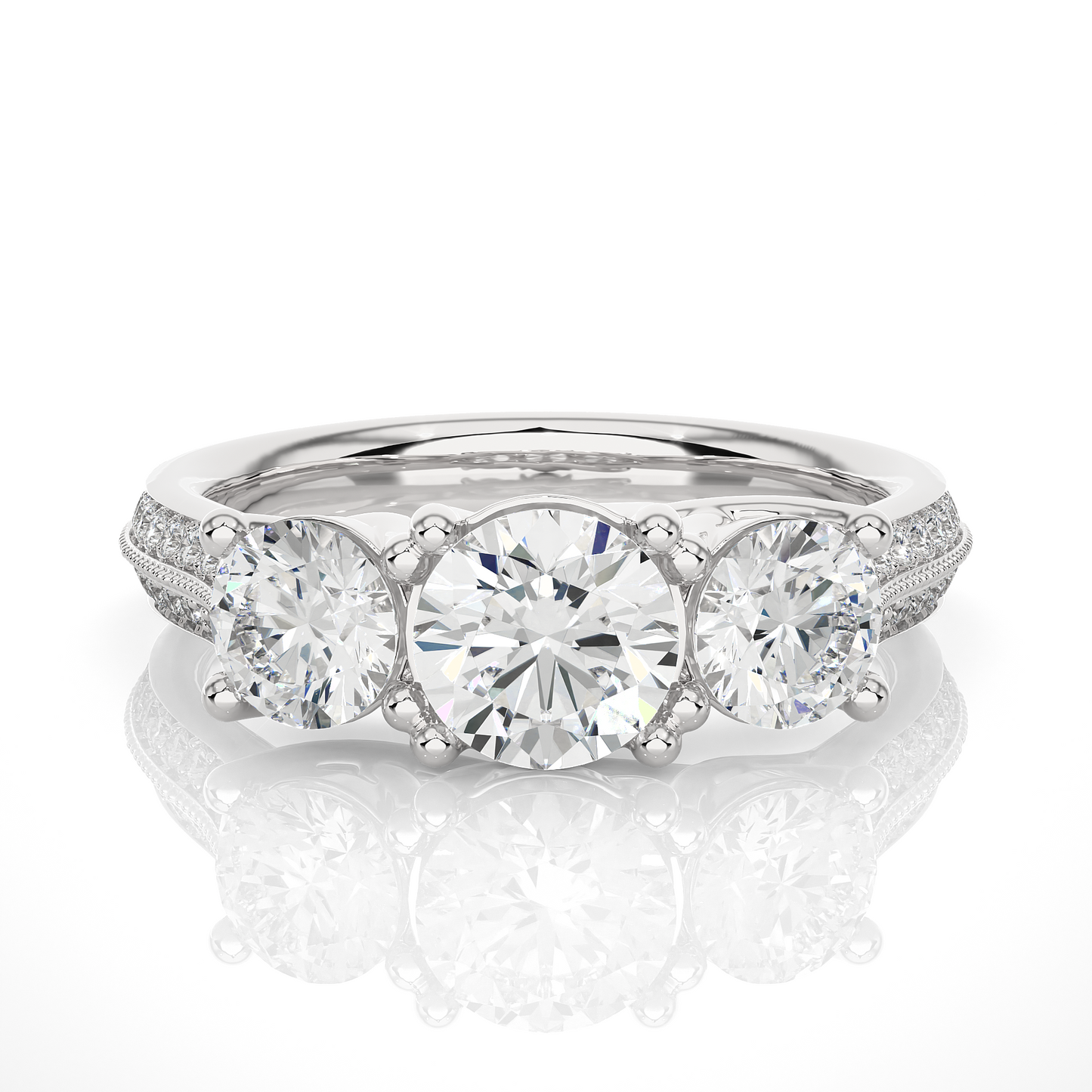 Round Three Stone Lab Grown / Moissanite Diamond Ring