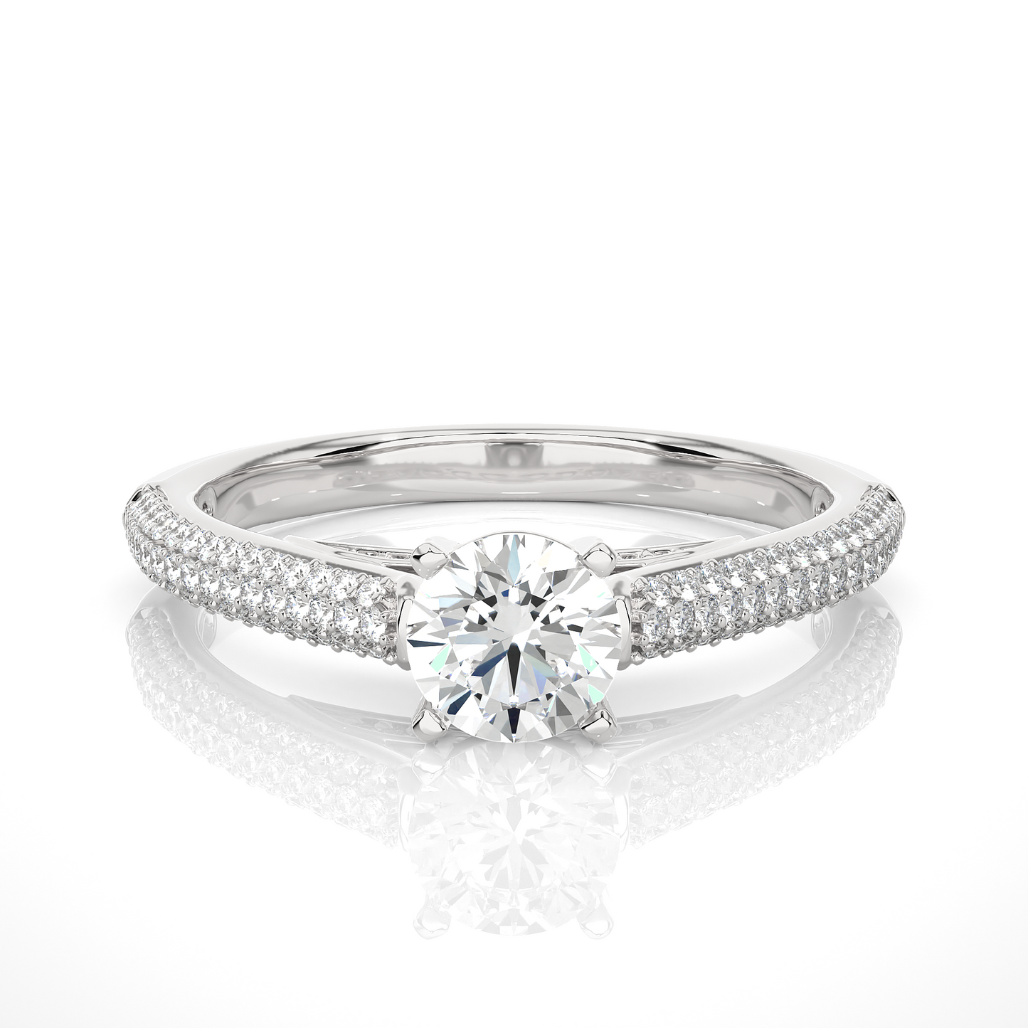 Elegant Solitaire Pave Lab Moissanite Diamond Vermeil Engagement Ring