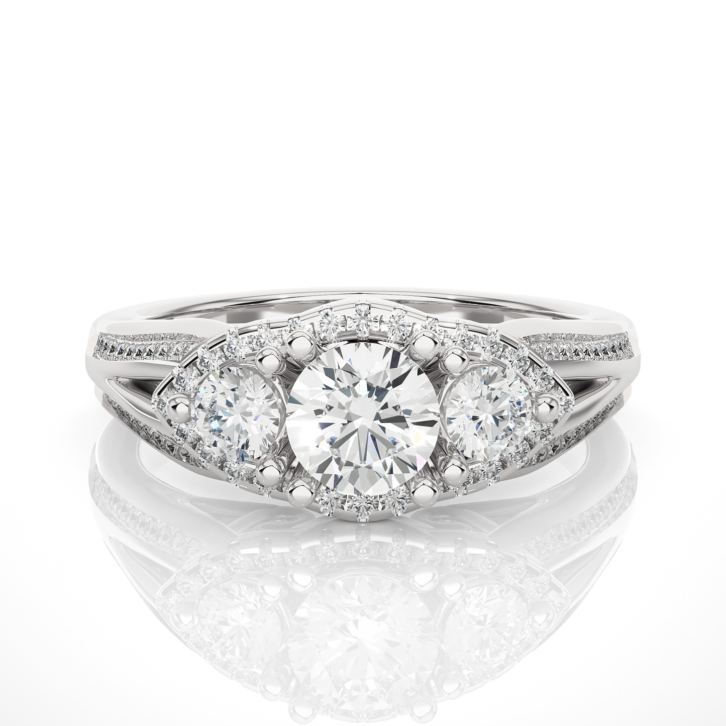 Luxury Three Stone Halo Lab & Moissanite Diamond Ring
