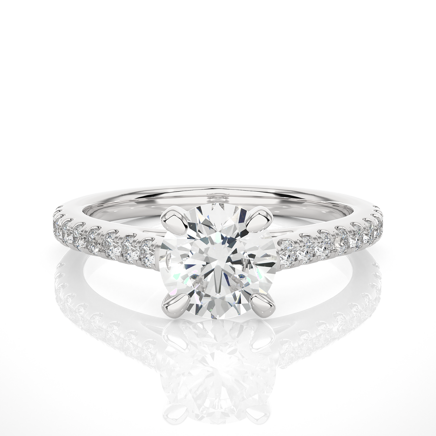 Vermeil Round Moissanite Diamond Pavé Solitaire Luxury Engagement Ring