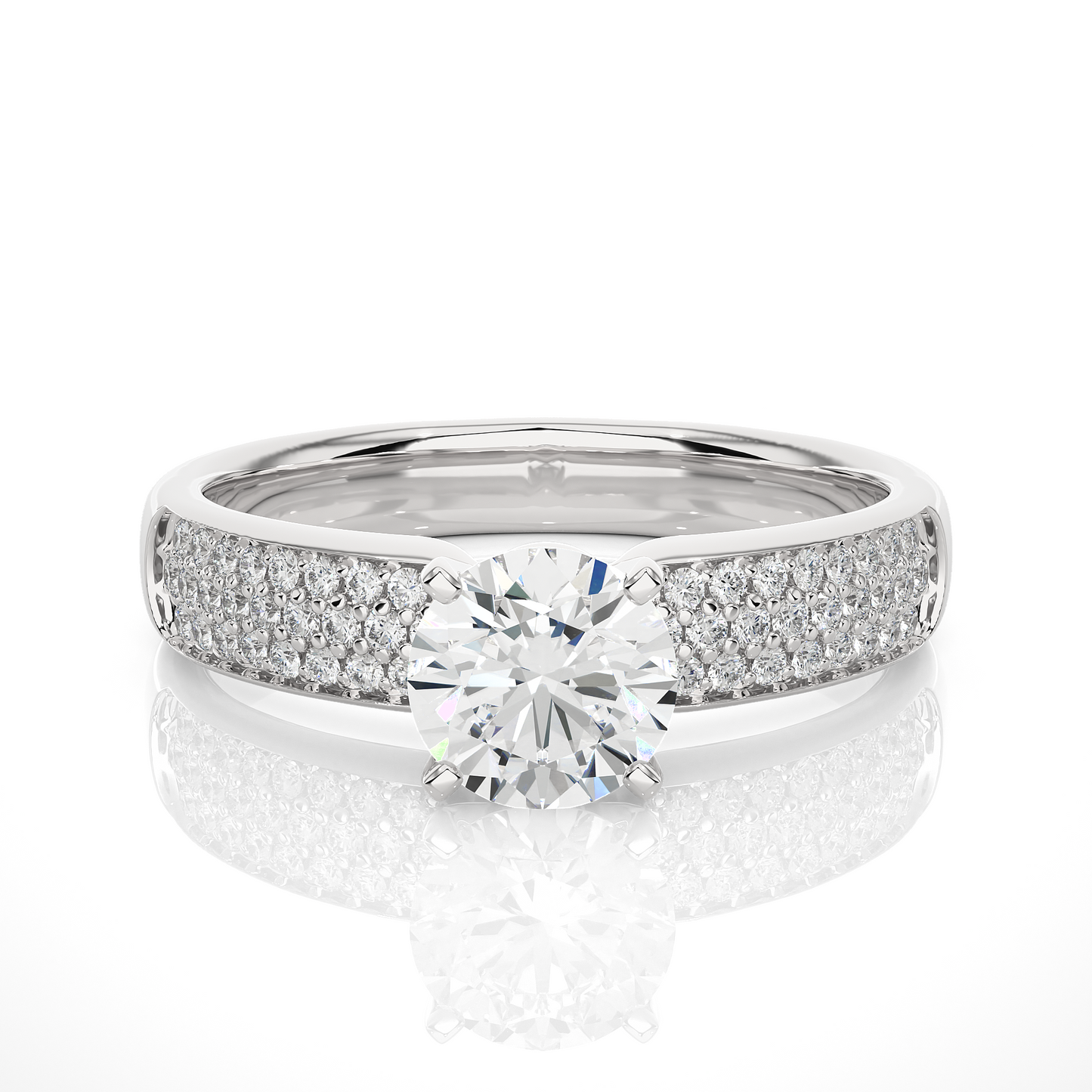Lab Diamond Moissanite Round Solitaire Pave Engagement Ring