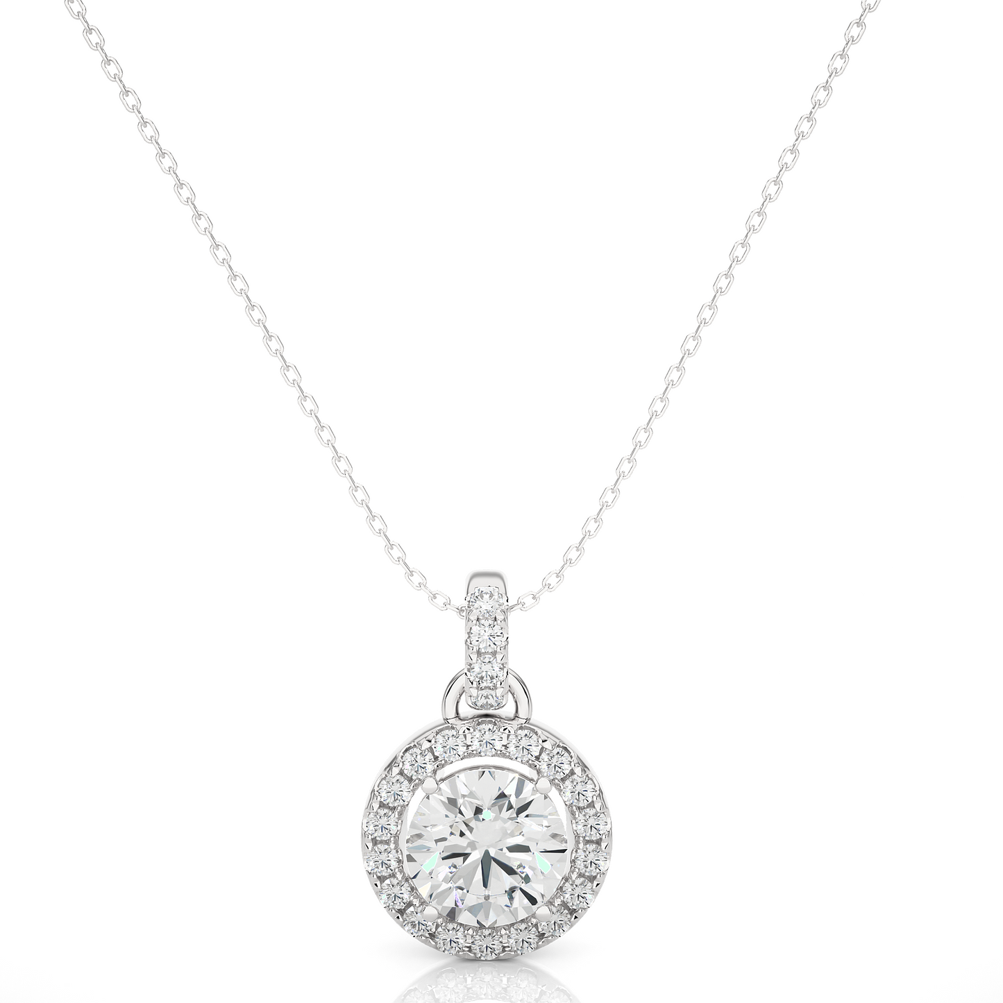 Luxury Round Lab Grown Diamond Halo Pendant Necklace