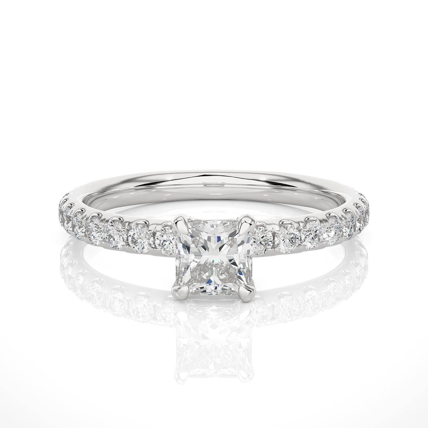 Princess Cut Lab & Moissanite Diamond Pavé Engagement Ring