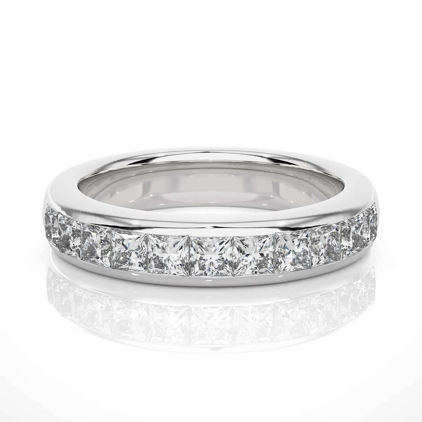 Princess Cut Lab Moissanite Diamond Vermeil Wedding Band Ring