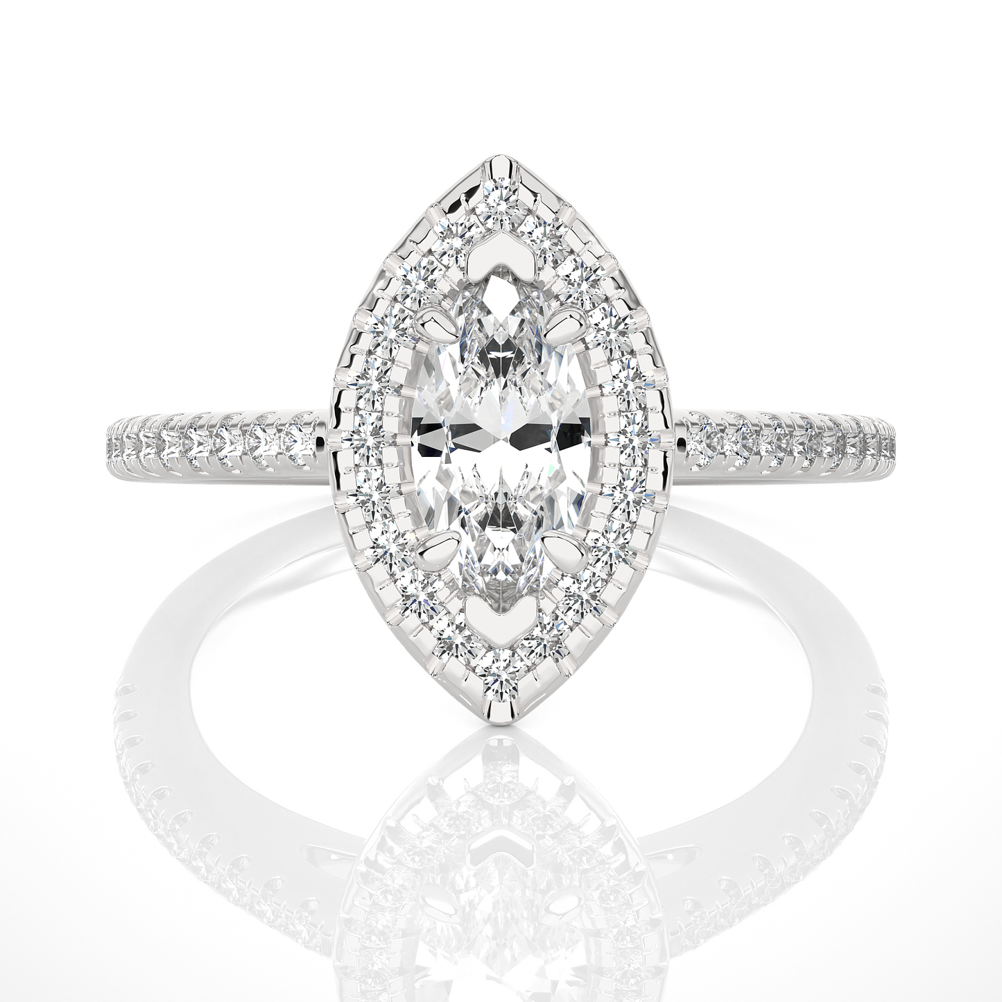 Marquise Halo Moissanite Lab Diamond Vermeil Ring