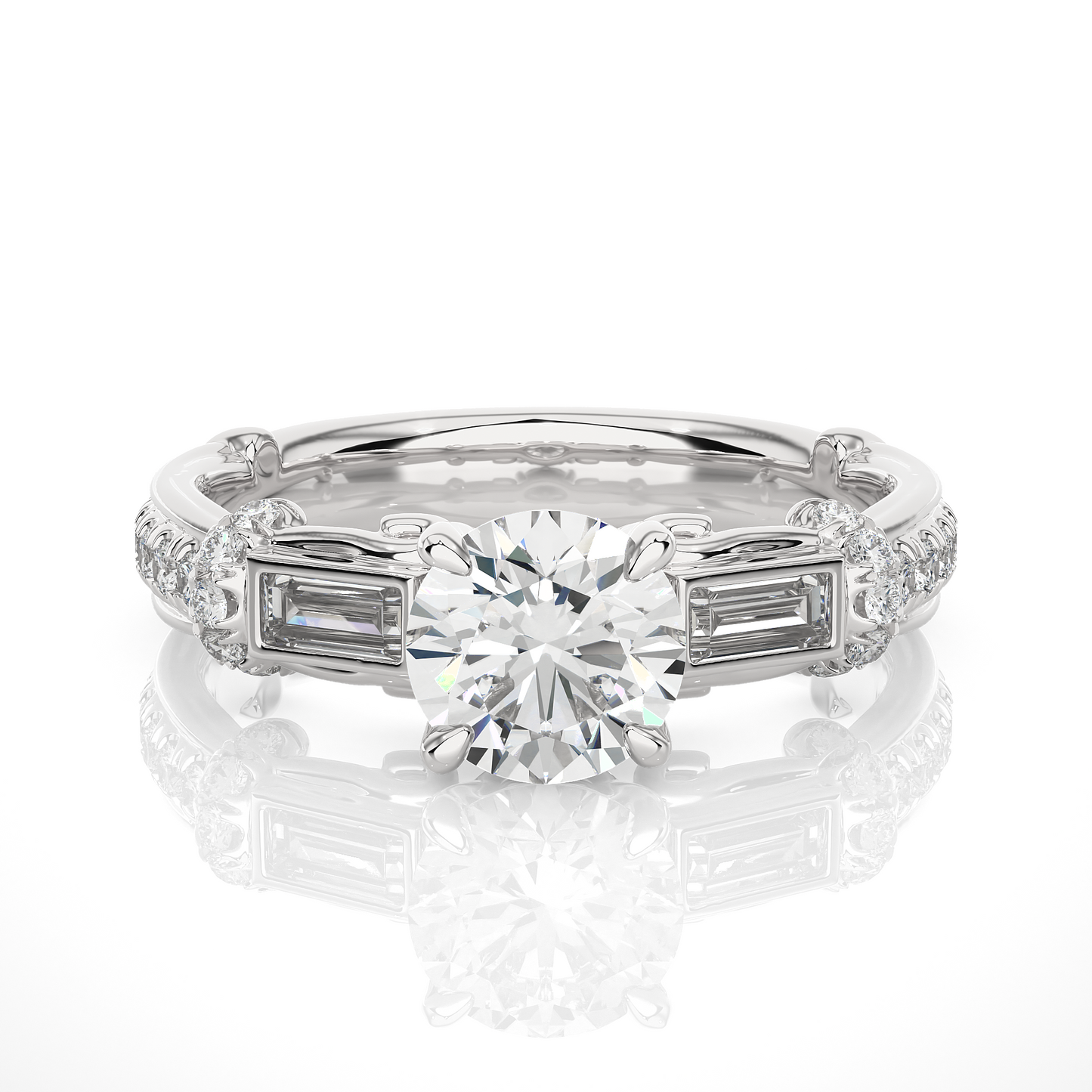 Vintage Round Baguette Moissanite Lab Diamond Vermeil Ring