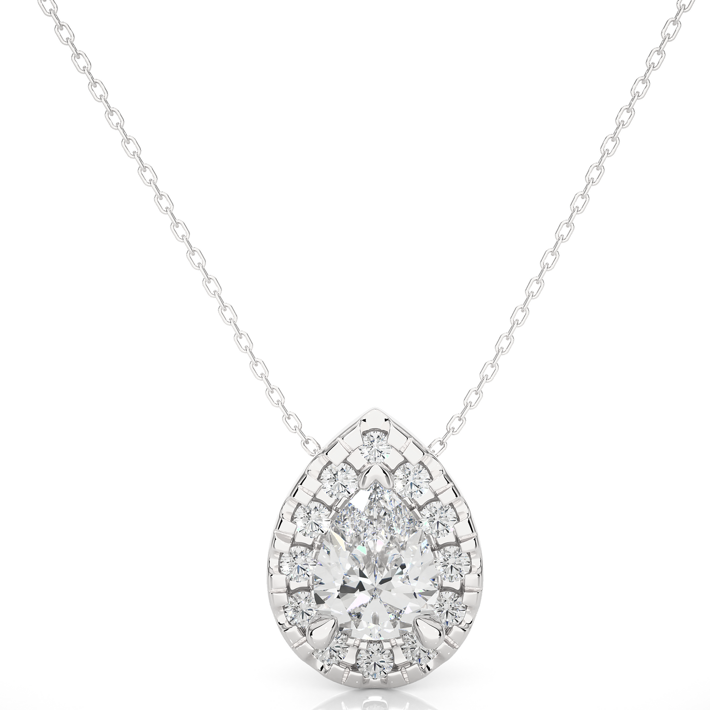 Pear Cut Lab Diamond Halo Pendant Necklace