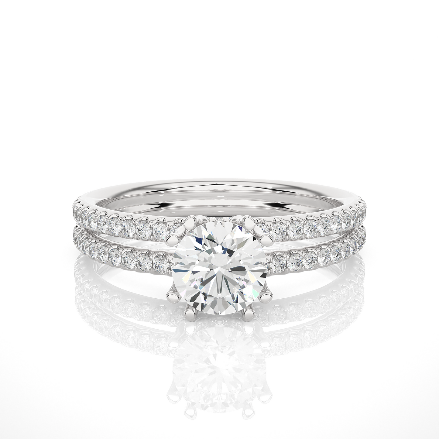Twin Band Pavé Moissanite Lab Diamond Vermeil Ring
