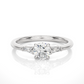 Round Lab / Moissanite Diamond With Tapered Baguette Three Stone Ring