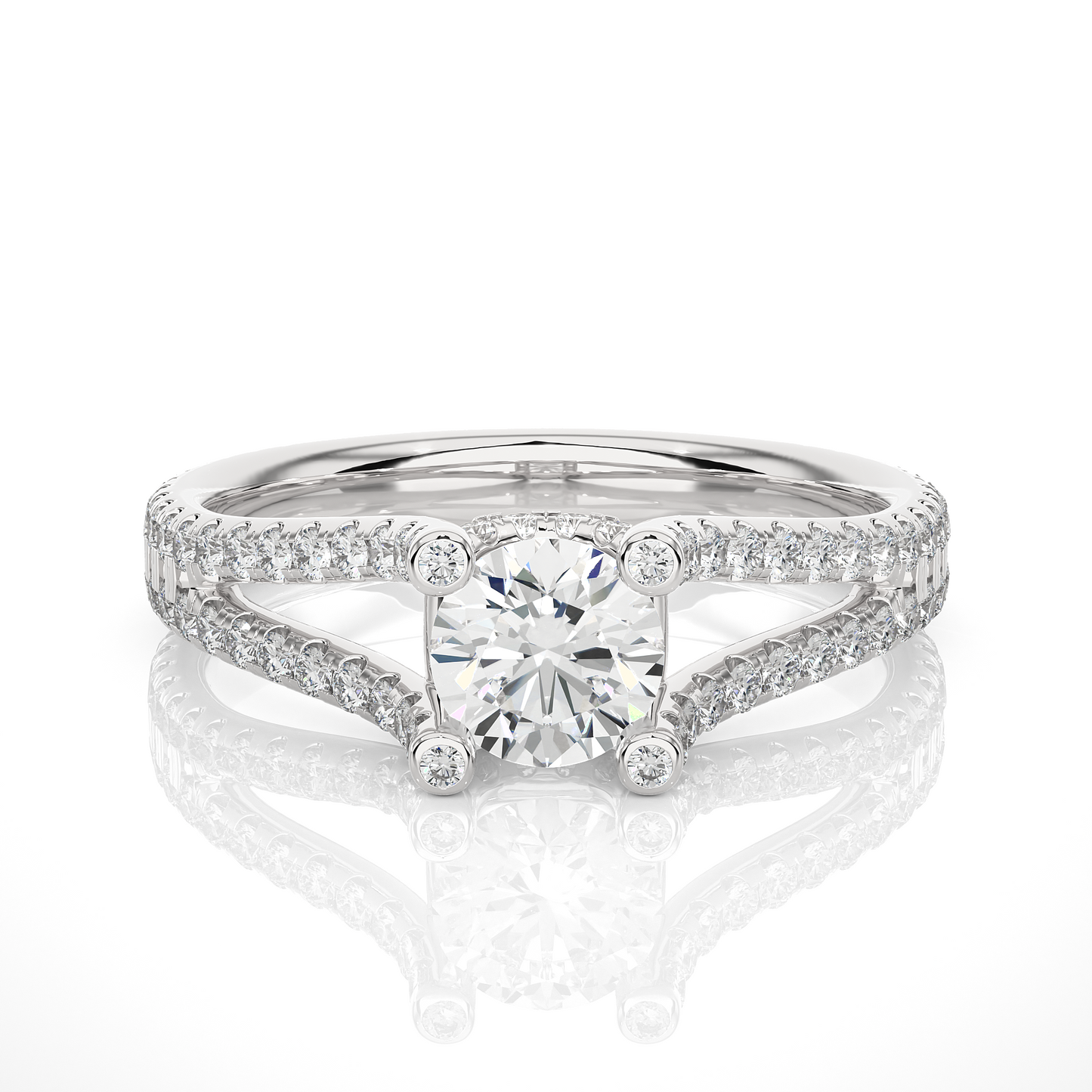 Elegant Split Shank Moissanite Lab Diamond Vermeil Ring