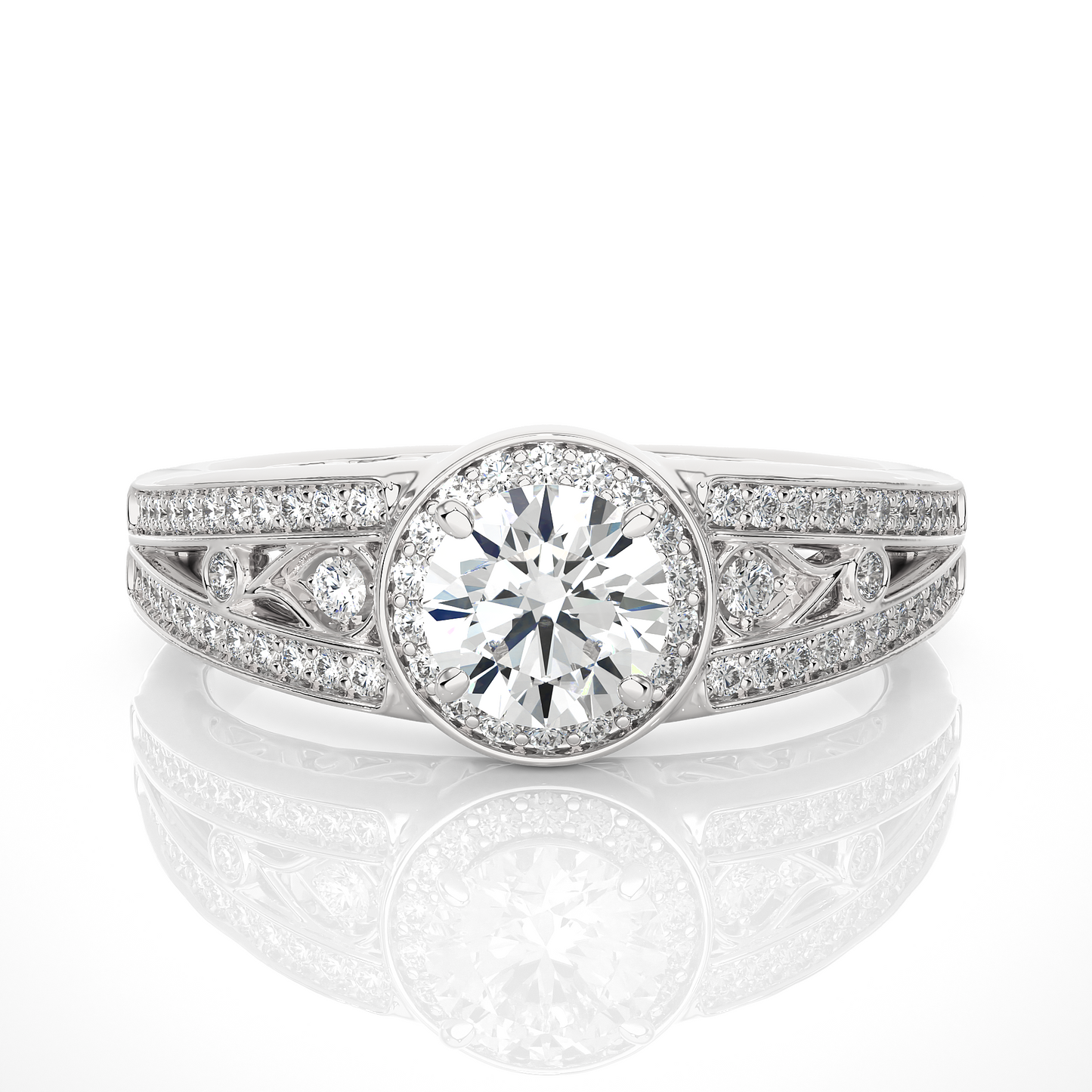 Vintage Halo Moissanite Lab Diamond Vermeil Ring