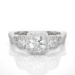 Lab & Moissanite Diamond Halo Three Stone Engagement Ring
