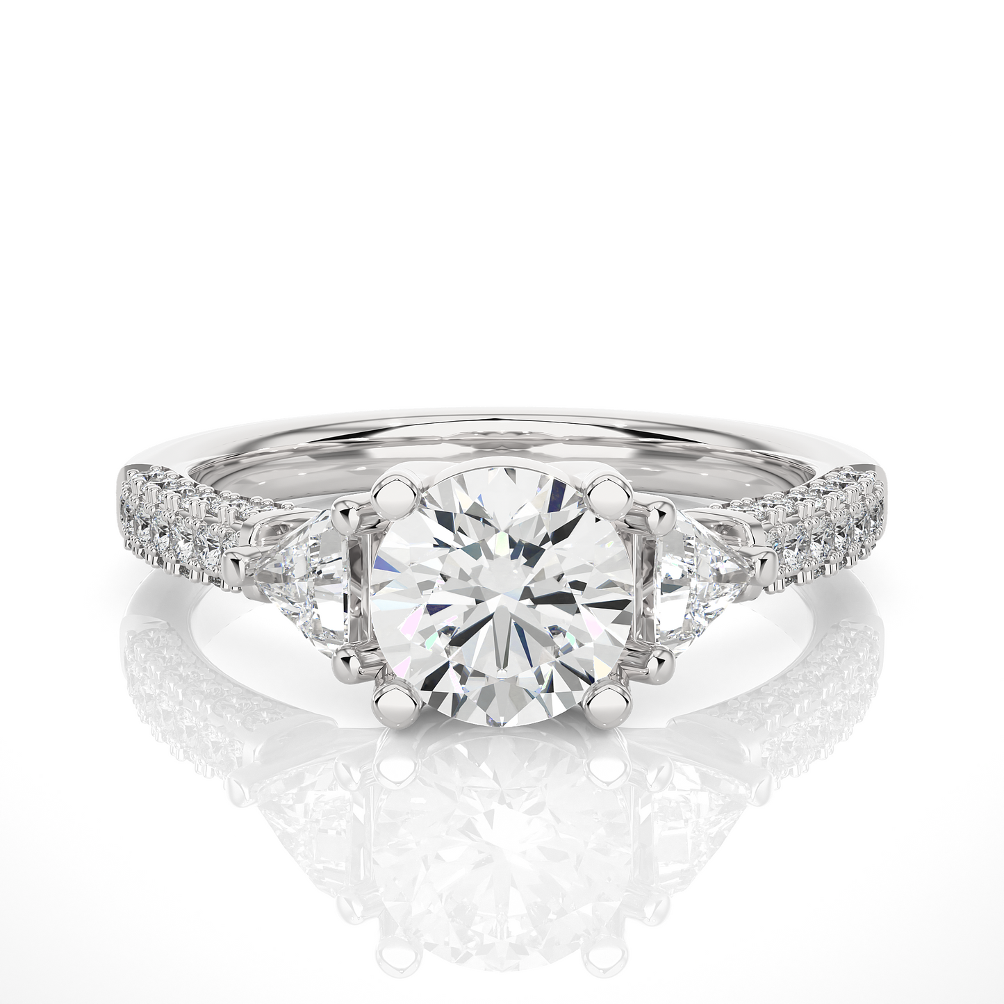 Three Stone Lab Diamond Engagement Ring With Trillion Side Stones
