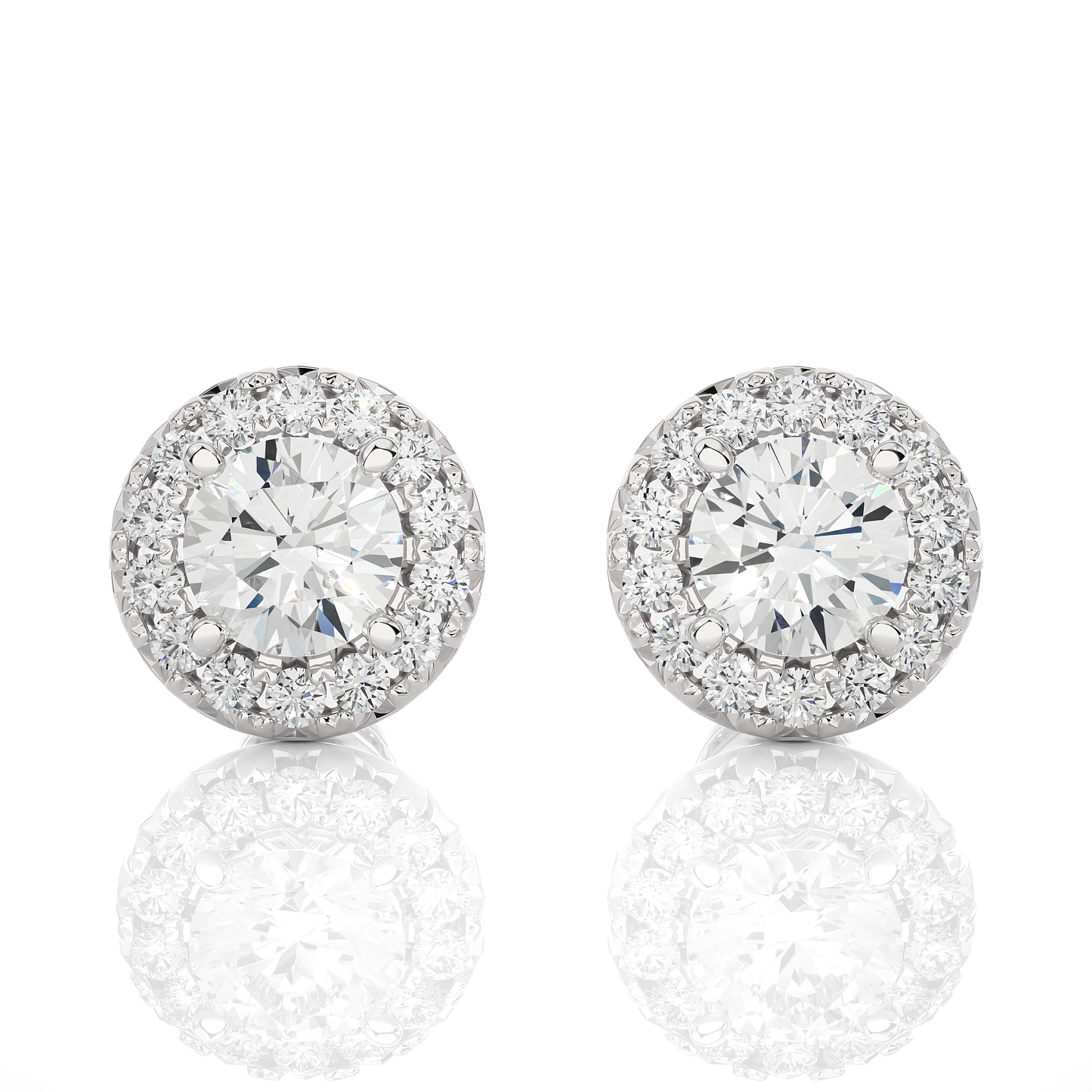 Vermeil Round Halo Moissanite Lab Diamond Stud Earrings