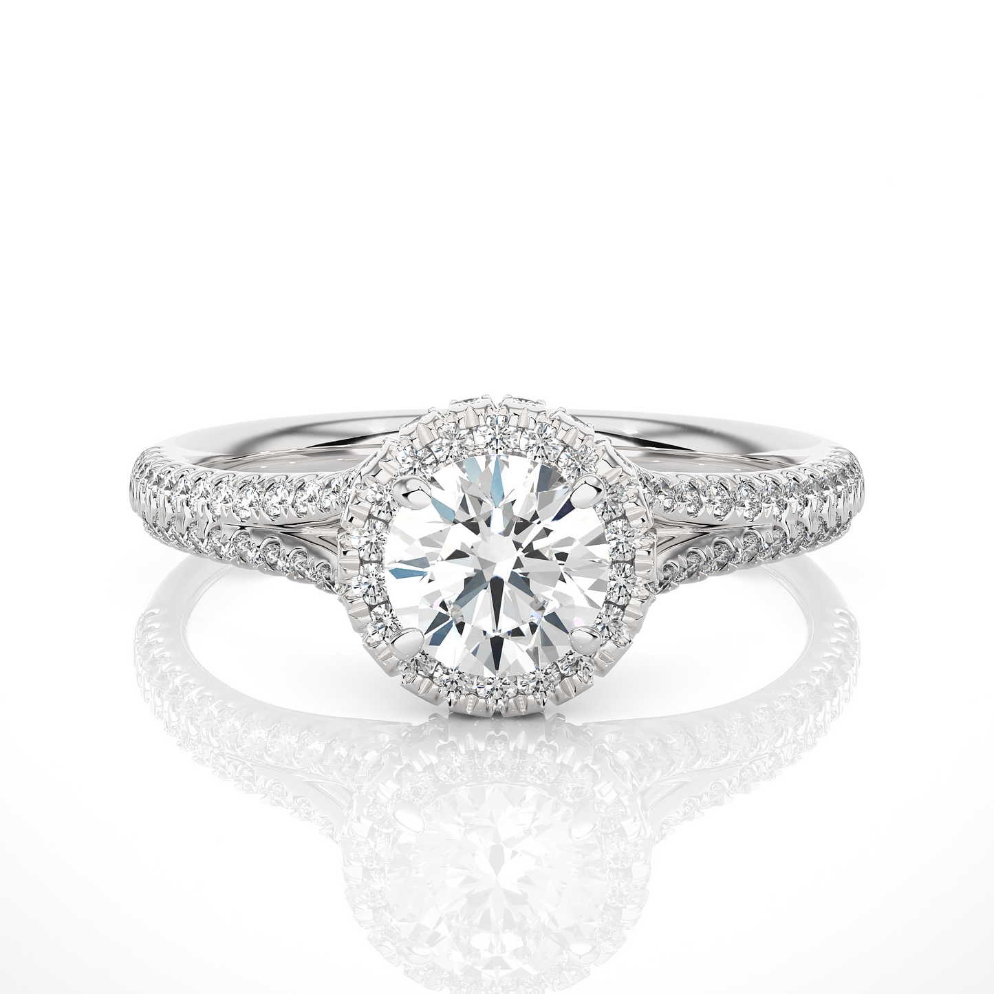Luxury Split Shank Halo Moissanite Lab Diamond Vermeil Ring