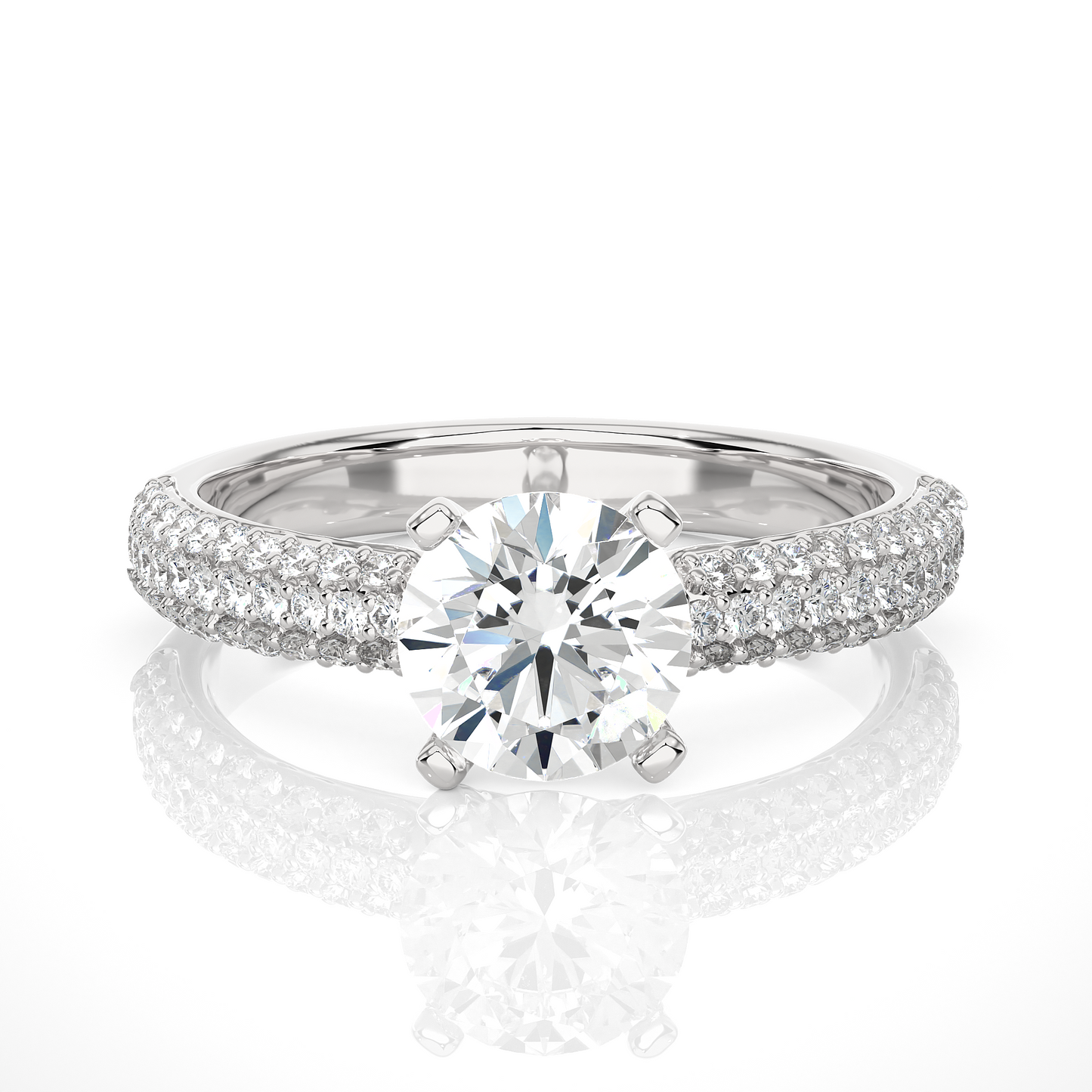 Round Moissanite Diamond Triple Pavé Luxury Engagement Ring