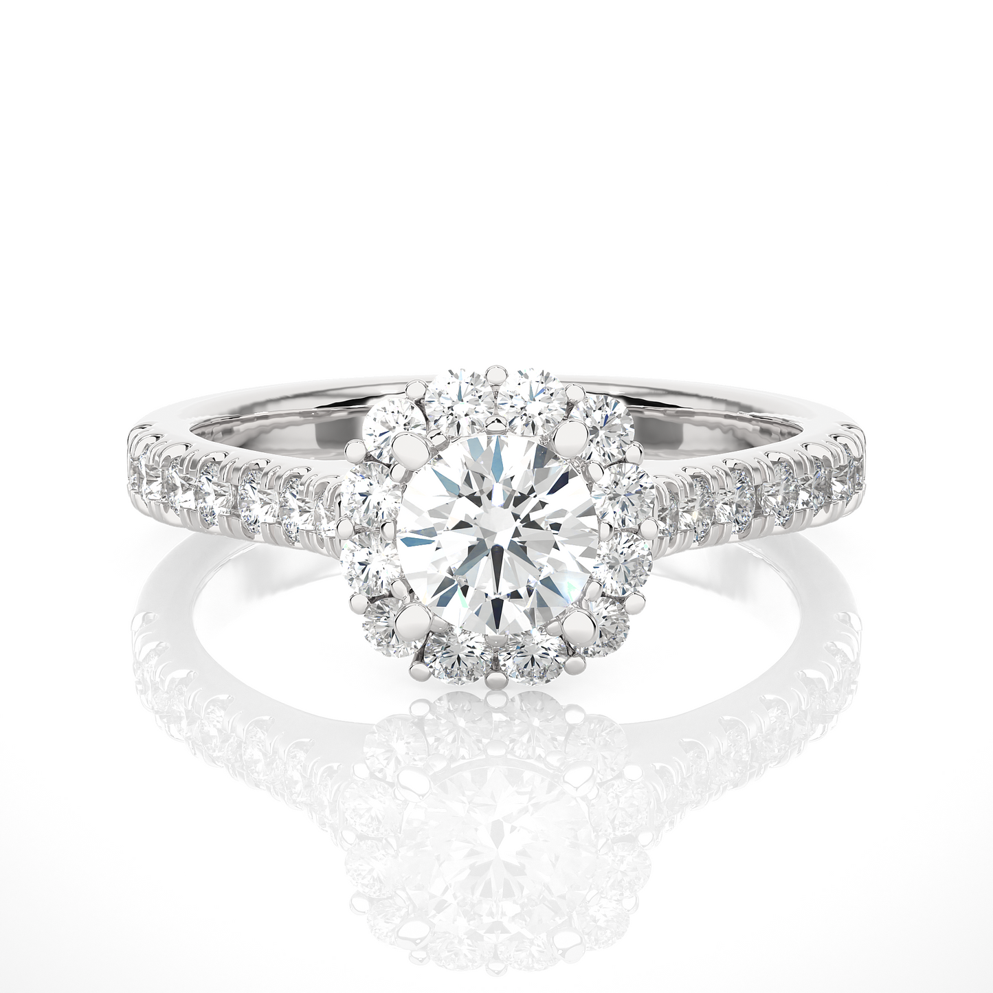 Round Halo Moissanite Lab Diamond Vermeil Engagement Ring