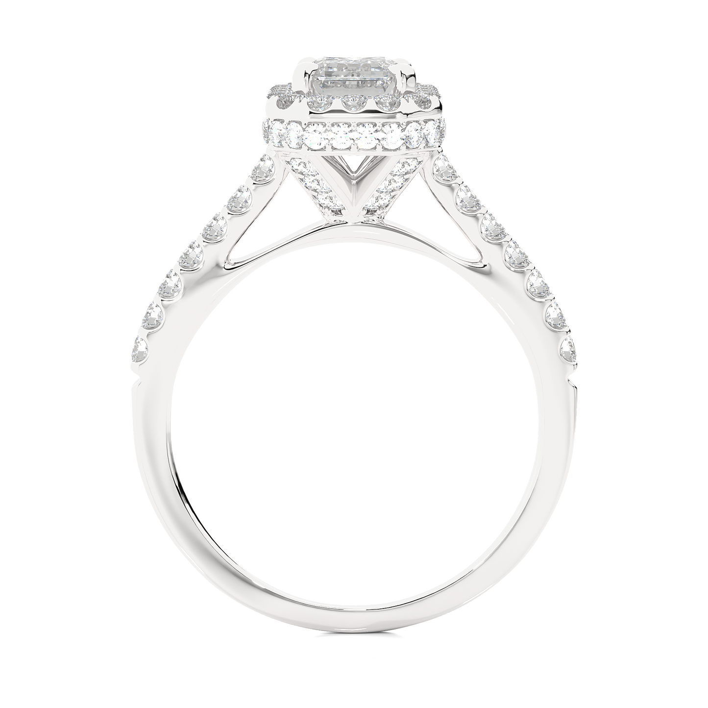 2 Carat Emerald Cut Lab Grown Diamond Halo Ring in Vermeil Gold | Moissanite Engagement Ring for Women